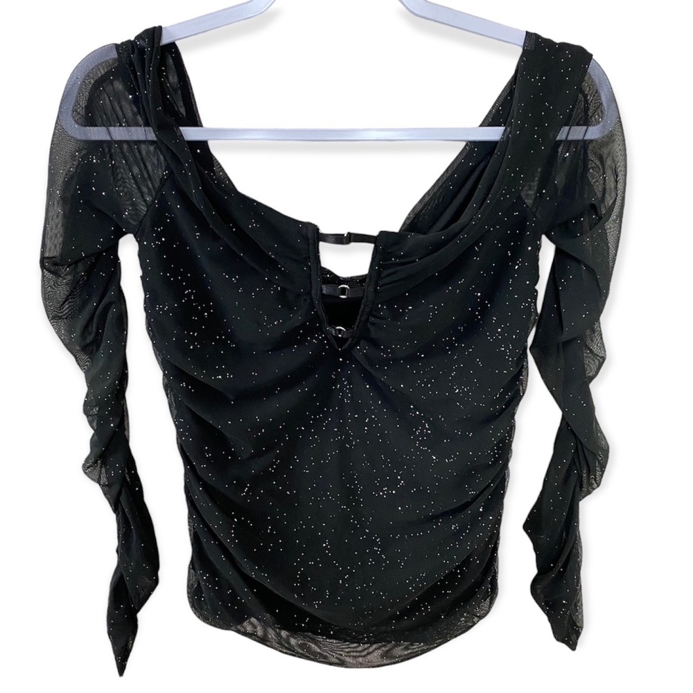 Bebe Glitter Mesh Long Sleeve Top